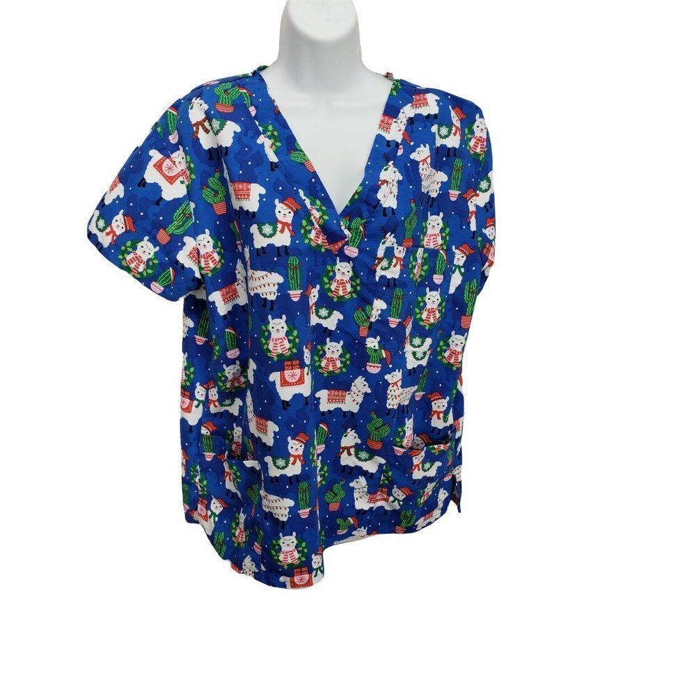 I Love Scrubs Christmas‎ Llama Size Large Scrub Top